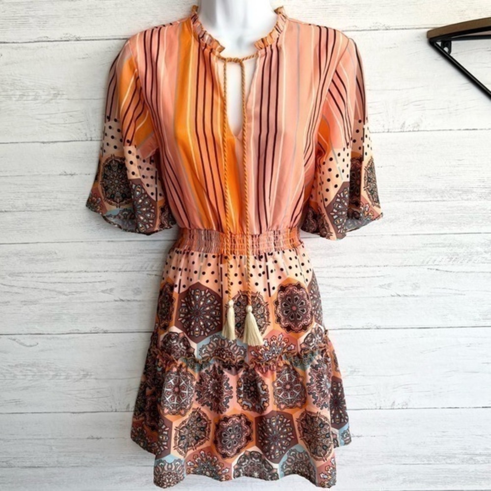 Raga Multi Print Flutter Sleeve A Line Dress